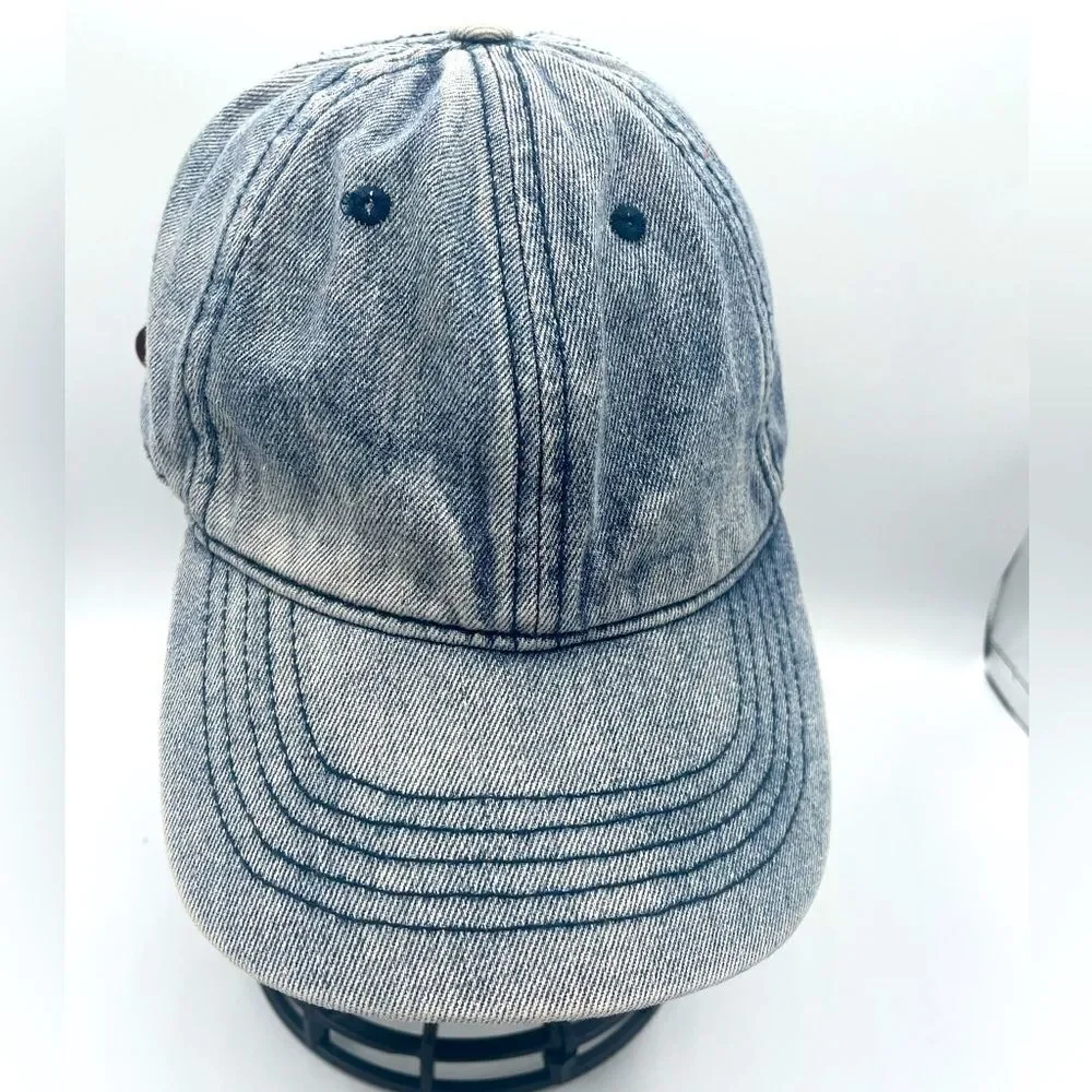 Blue Blank Cap unisex Adjustable Hat Adult 90s Acid Wash